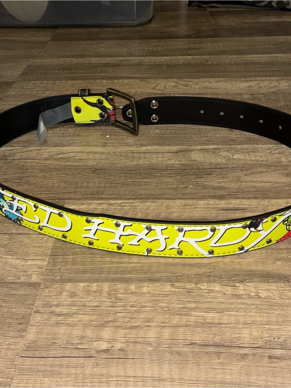 Size 32- Ed Hardy Neon Yellow Dragon Belt With Studded Grommet